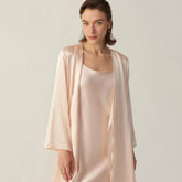 V Neck Mulberry Short Silk Long Sleeve for Women 100% Pure Silk Night Robe with Belt - DIANASILK